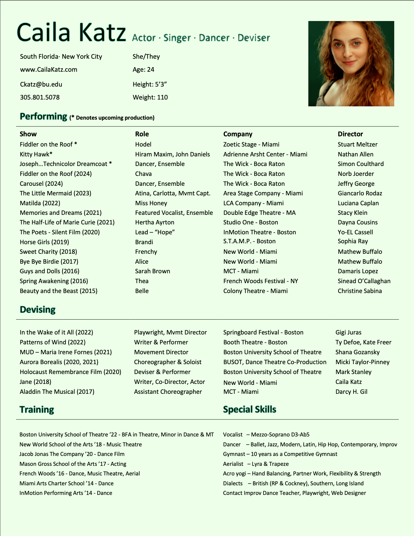 Caila's Resume.