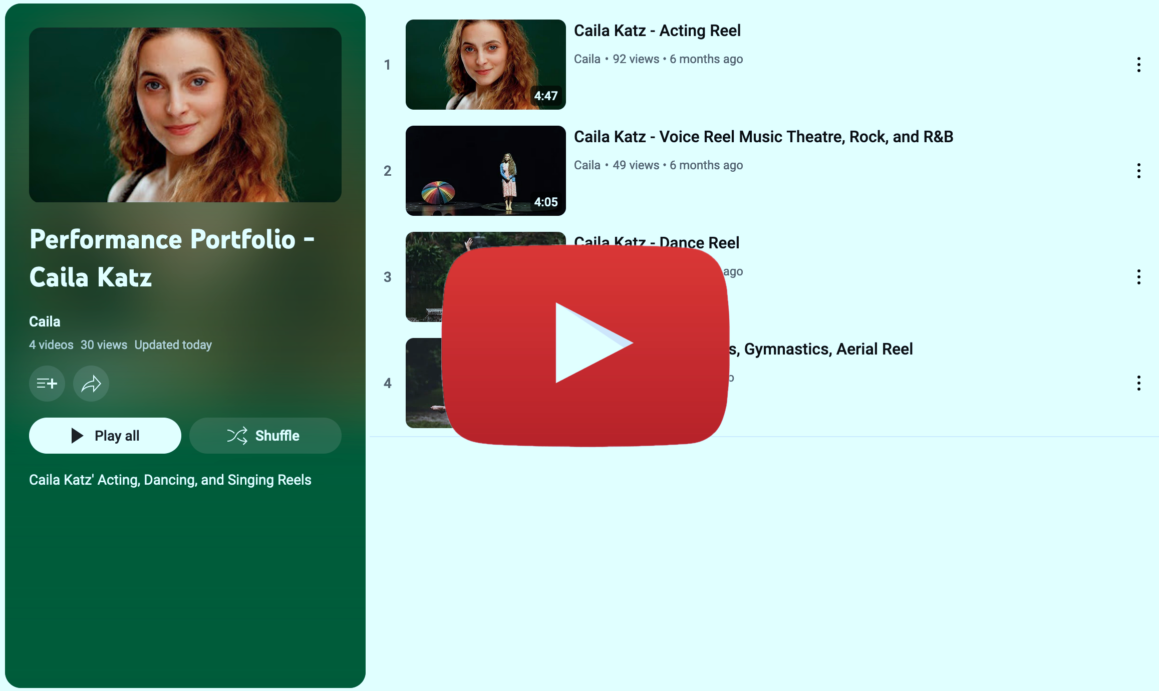 Caila's Youtube playlist'.